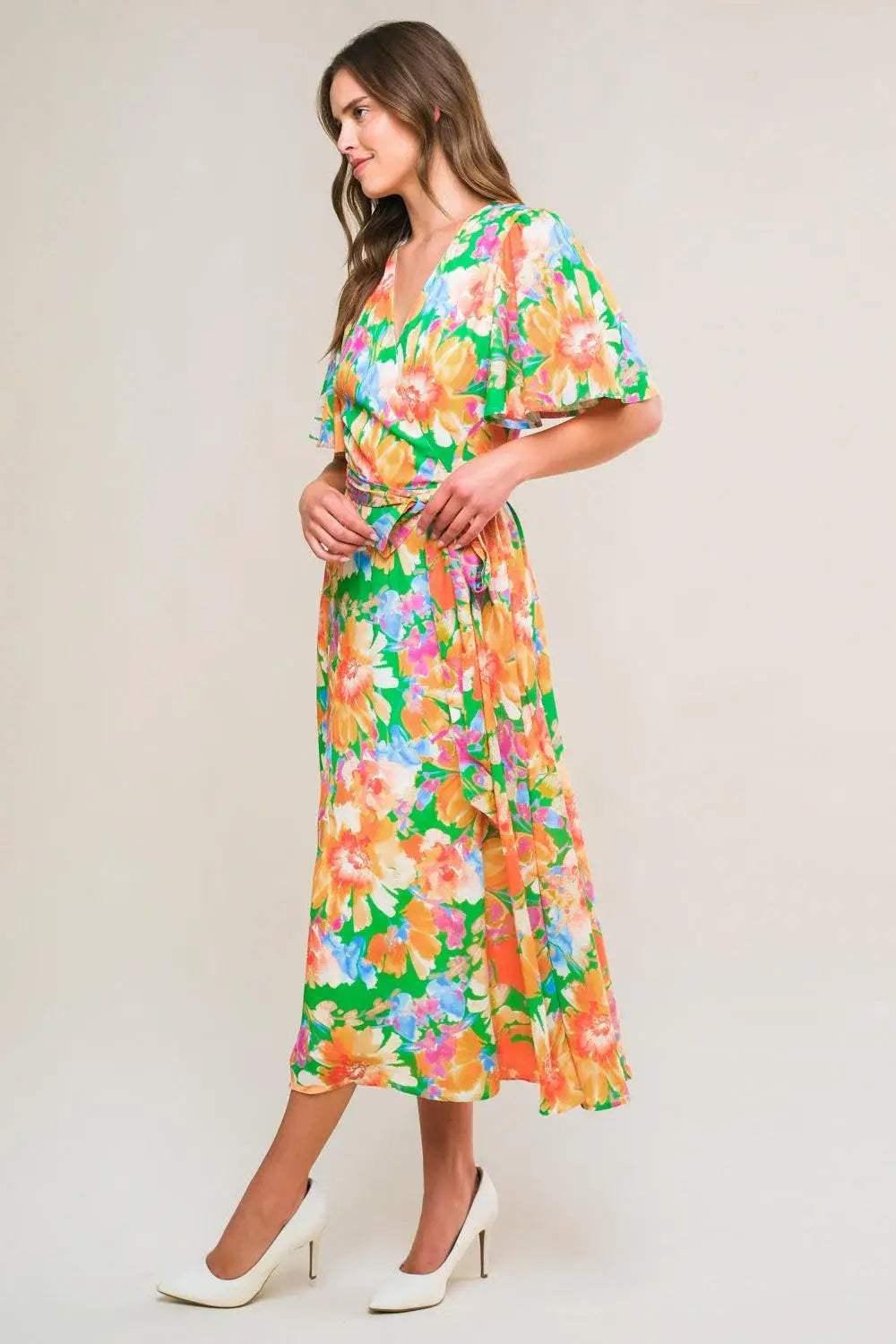 EFFERVESCENT LOVE TRUE WRAP MIDI DRESS - Flying Tomato - Flyclothing LLC