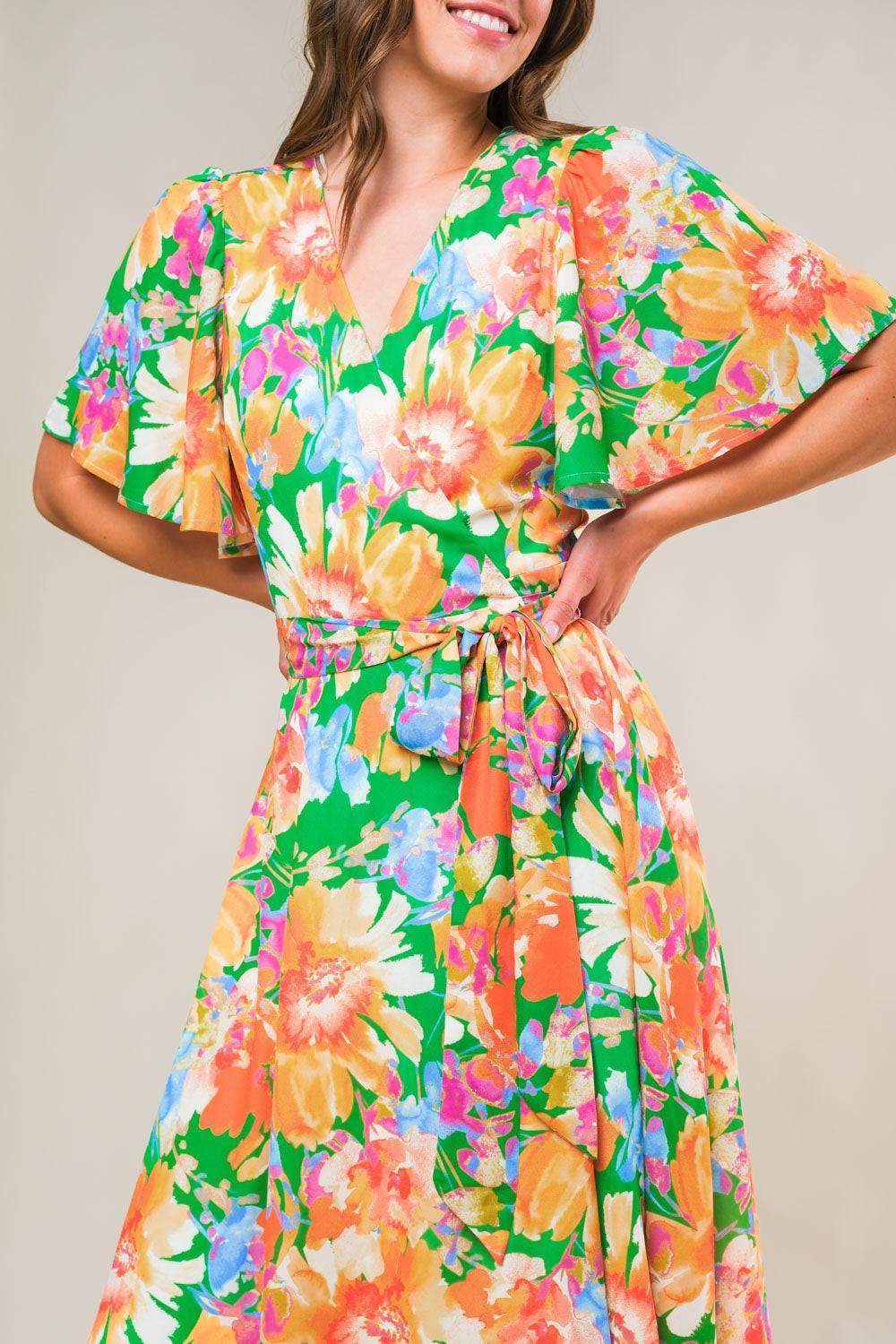 EFFERVESCENT LOVE TRUE WRAP MIDI DRESS - Flying Tomato - Flyclothing LLC