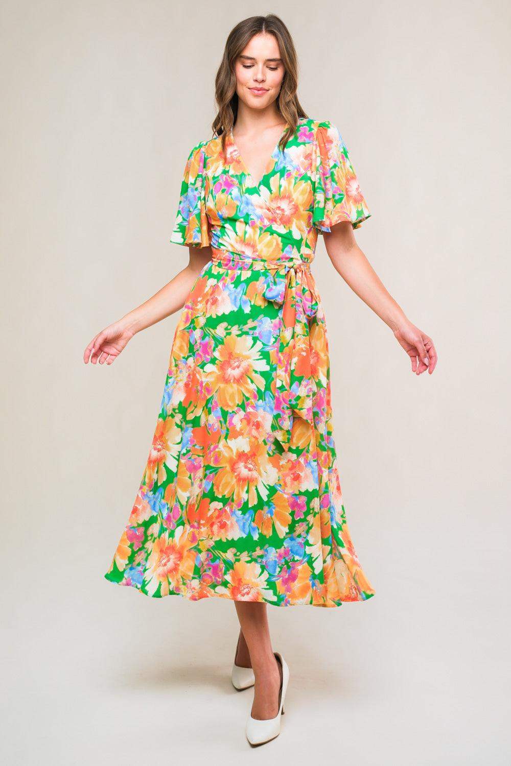 EFFERVESCENT LOVE TRUE WRAP MIDI DRESS - Flying Tomato - Flyclothing LLC