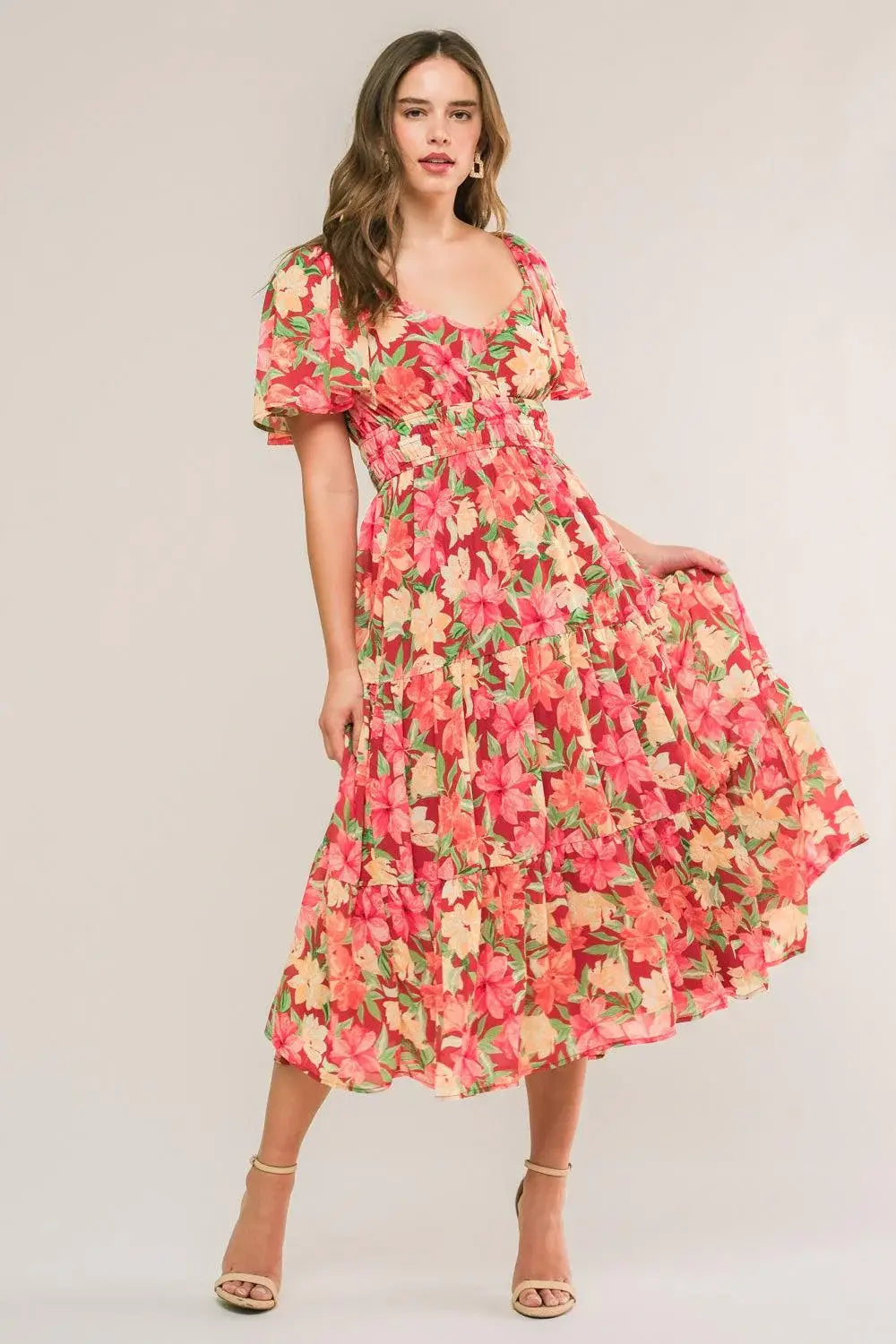 LOVE IS BLOOMING WOVEN MIDI DRESS - Flying Tomato - Flyclothing LLC