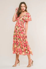 LOVE IS BLOOMING WOVEN MIDI DRESS - Flying Tomato - Flyclothing LLC