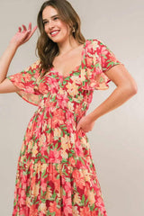 LOVE IS BLOOMING WOVEN MIDI DRESS - Flying Tomato - Flyclothing LLC