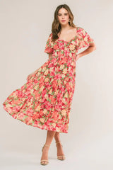 LOVE IS BLOOMING WOVEN MIDI DRESS - Flying Tomato - Flyclothing LLC