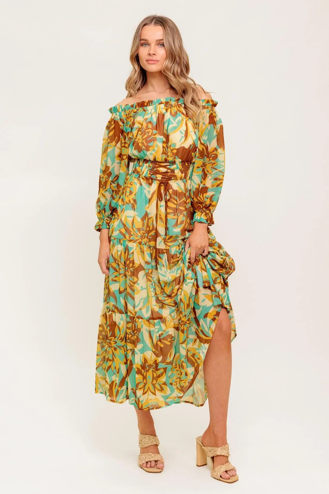 THENA SECRET GARDEN WOVEN MIDI DRESS - Flying Tomato - Flyclothing LLC