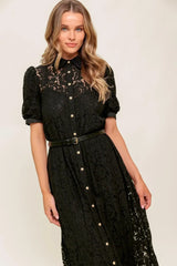 TIMID TO TENACIOUS WOVEN LACE SHIRT DRESS - Flying Tomato - Flyclothing LLC