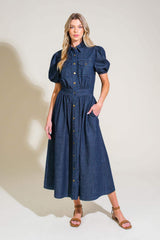 GET THE LOOK DENIM MIDI DRESS - Flying Tomato - Flyclothing LLC