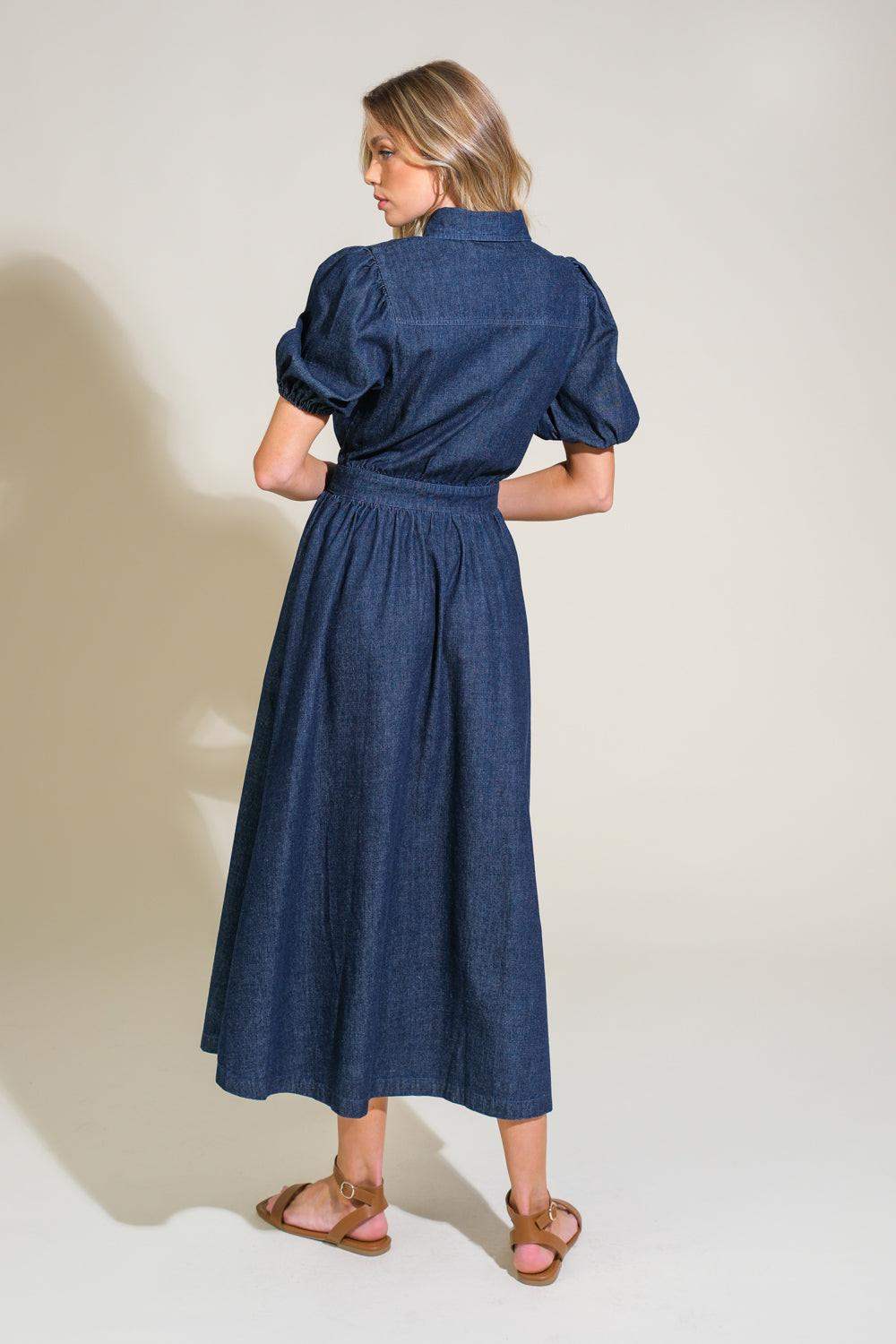 GET THE LOOK DENIM MIDI DRESS - Flying Tomato - Flyclothing LLC