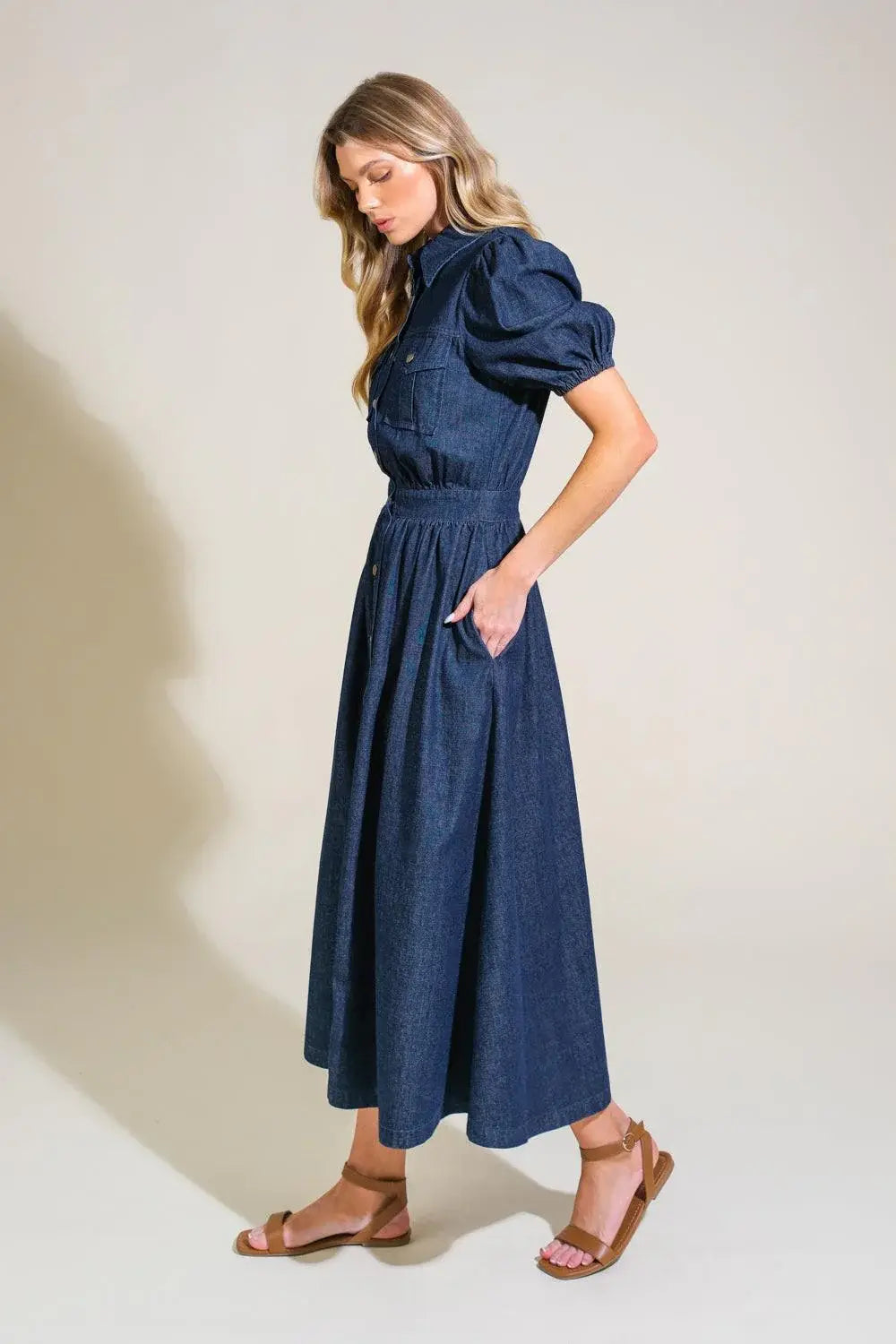 GET THE LOOK DENIM MIDI DRESS - Flying Tomato - Flyclothing LLC