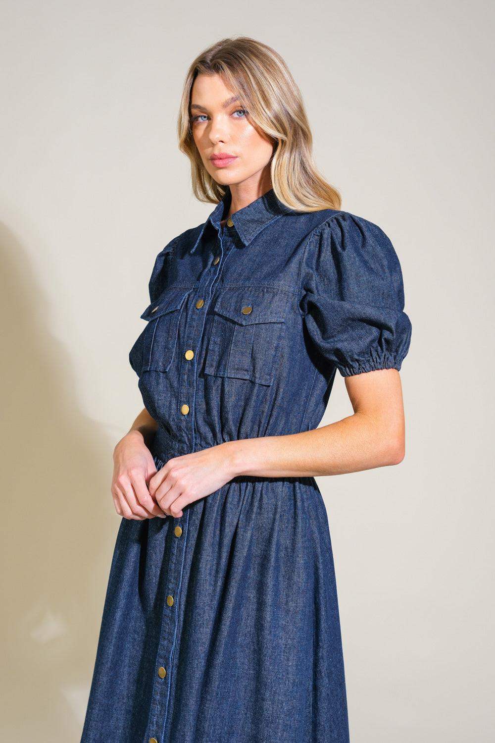 GET THE LOOK DENIM MIDI DRESS - Flying Tomato - Flyclothing LLC