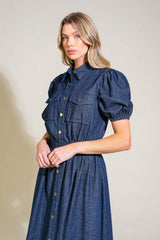GET THE LOOK DENIM MIDI DRESS - Flying Tomato - Flyclothing LLC