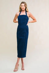 SO QUINTESSENTIAL DENIM MIDI DRESS - Flying Tomato - Flyclothing LLC