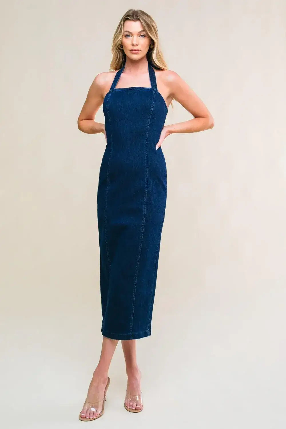 SO QUINTESSENTIAL DENIM MIDI DRESS - Flying Tomato - Flyclothing LLC