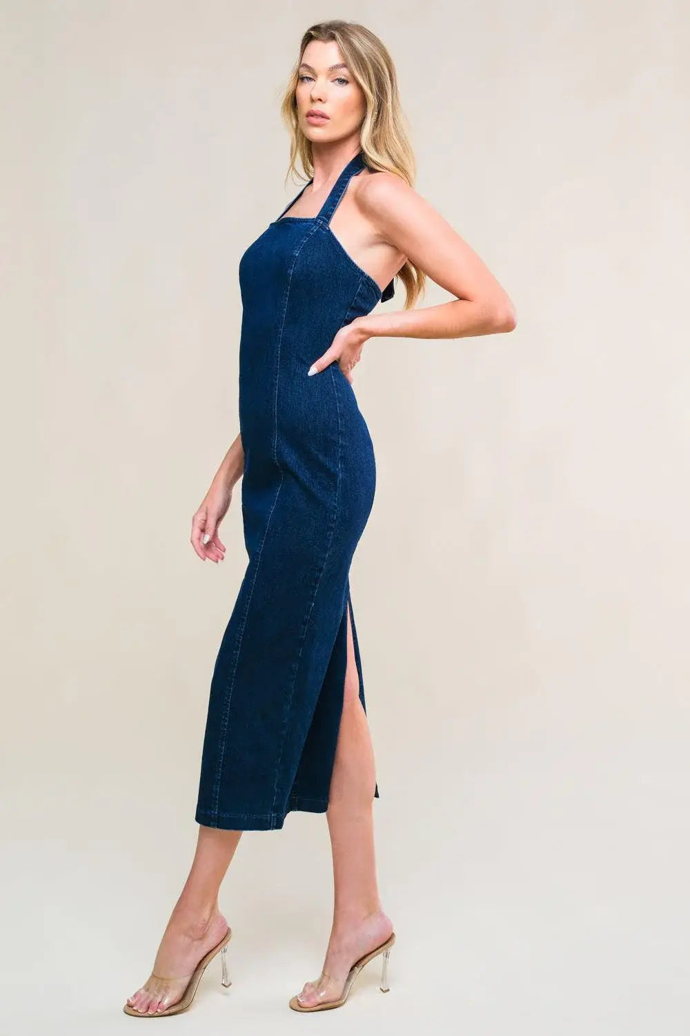 SO QUINTESSENTIAL DENIM MIDI DRESS - Flying Tomato - Flyclothing LLC