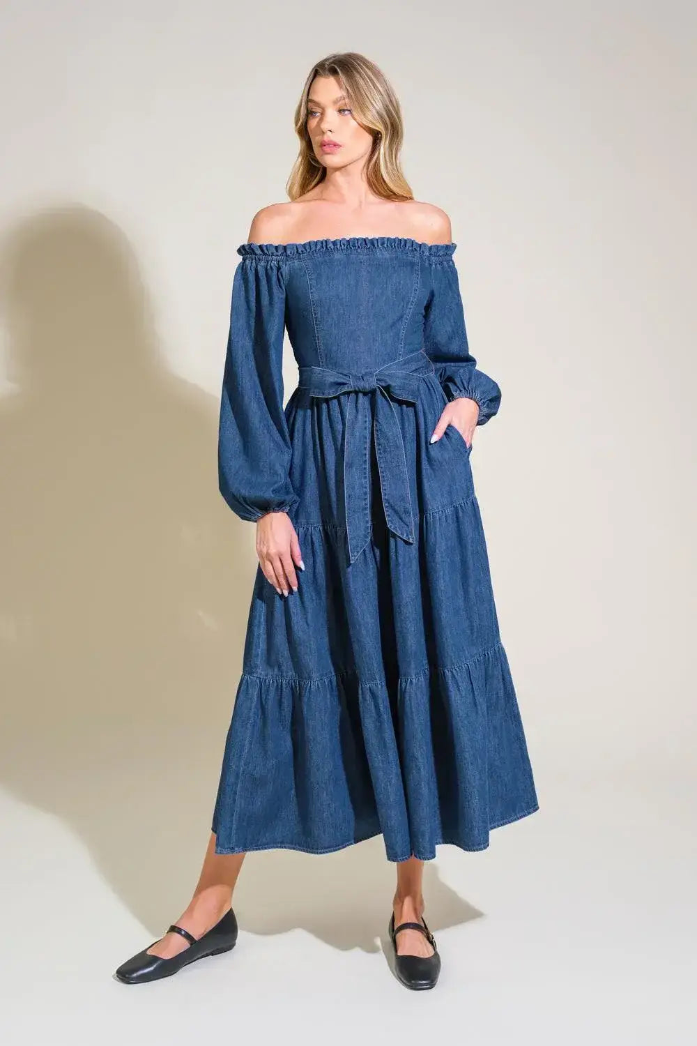 ARTISTIC IMPULSE DENIM MIDI DRESS - Flying Tomato - Flyclothing LLC
