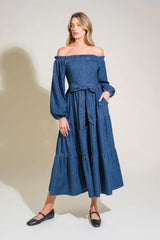 ARTISTIC IMPULSE DENIM MIDI DRESS - Flying Tomato - Flyclothing LLC