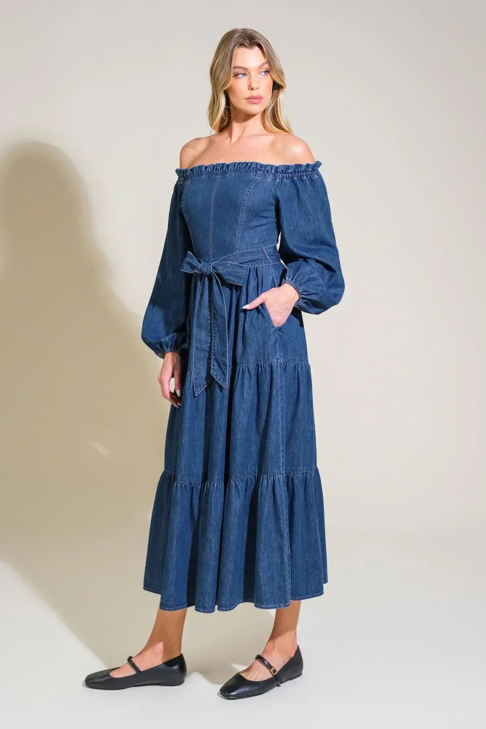 ARTISTIC IMPULSE DENIM MIDI DRESS - Flying Tomato - Flyclothing LLC