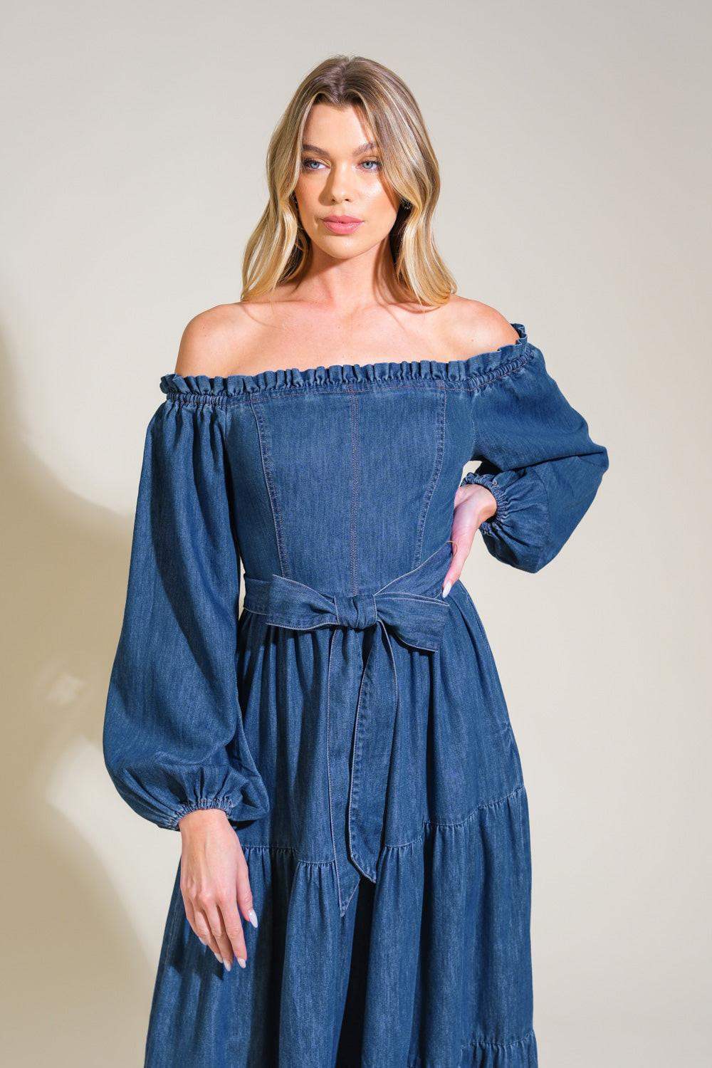 ARTISTIC IMPULSE DENIM MIDI DRESS - Flying Tomato - Flyclothing LLC