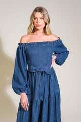 ARTISTIC IMPULSE DENIM MIDI DRESS - Flying Tomato - Flyclothing LLC