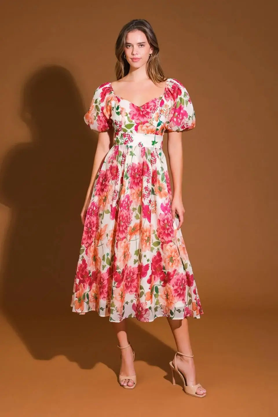 FLORAL REVERIE WOVEN MIDI DRESS - Flying Tomato - Flyclothing LLC