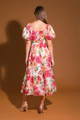 FLORAL REVERIE WOVEN MIDI DRESS - Flying Tomato - Flyclothing LLC