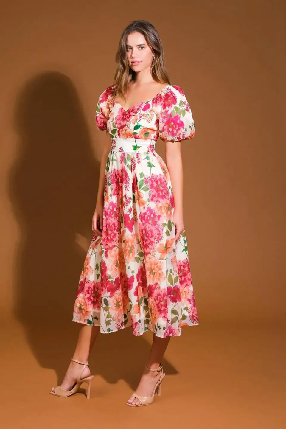 FLORAL REVERIE WOVEN MIDI DRESS - Flying Tomato - Flyclothing LLC