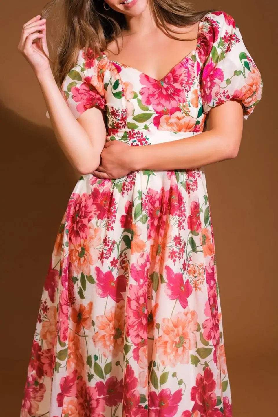 FLORAL REVERIE WOVEN MIDI DRESS - Flying Tomato - Flyclothing LLC