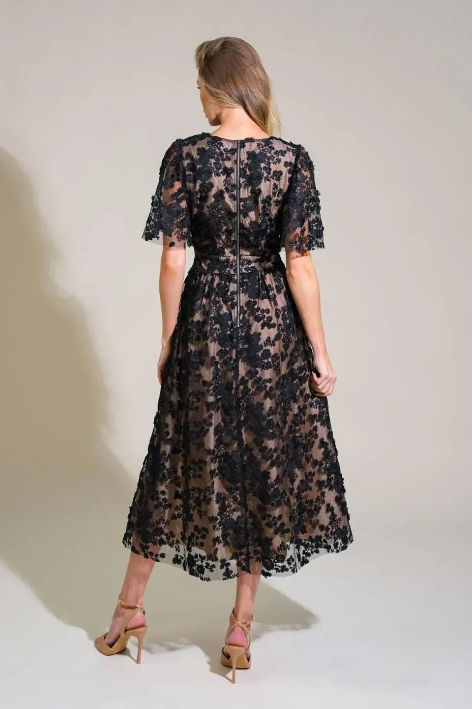 DREAMY BLOSSOM WOVEN LACE MIDI DRESS - Flying Tomato - Flyclothing LLC