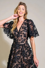DREAMY BLOSSOM WOVEN LACE MIDI DRESS - Flying Tomato - Flyclothing LLC