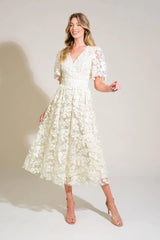 DREAMY BLOSSOM WOVEN LACE MIDI DRESS - Flying Tomato - Flyclothing LLC