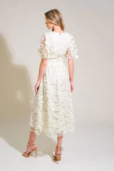 DREAMY BLOSSOM WOVEN LACE MIDI DRESS - Flying Tomato - Flyclothing LLC