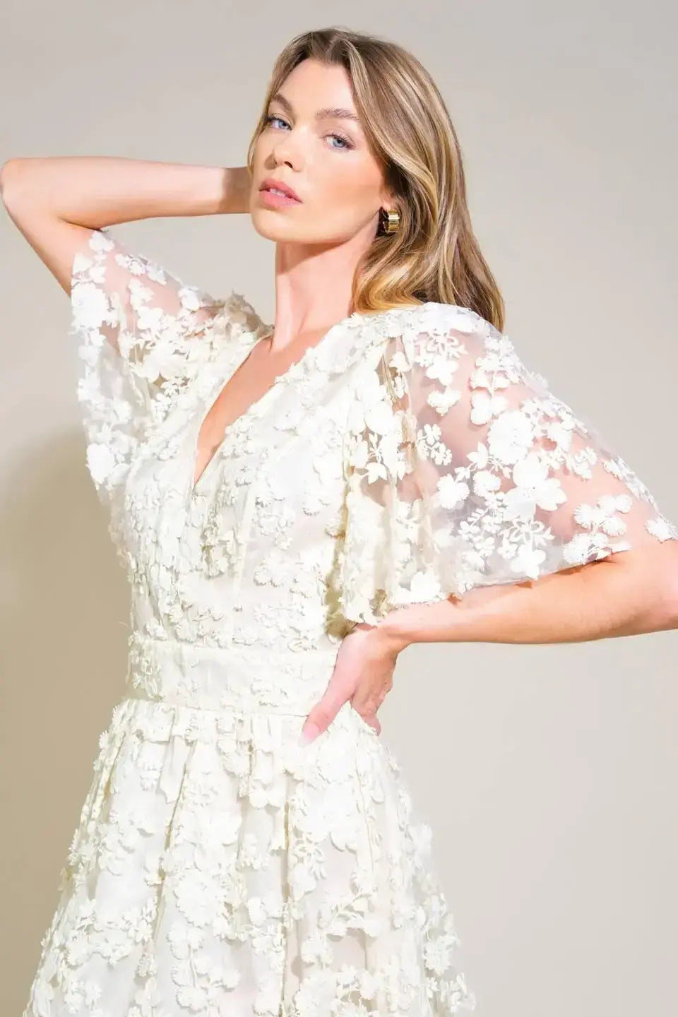 DREAMY BLOSSOM WOVEN LACE MIDI DRESS - Flying Tomato - Flyclothing LLC