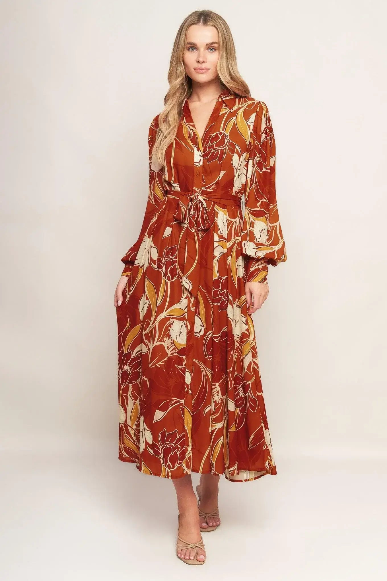 BLOOMING RADIANCE WOVEN MIDI DRESS - Flying Tomato - Flyclothing LLC