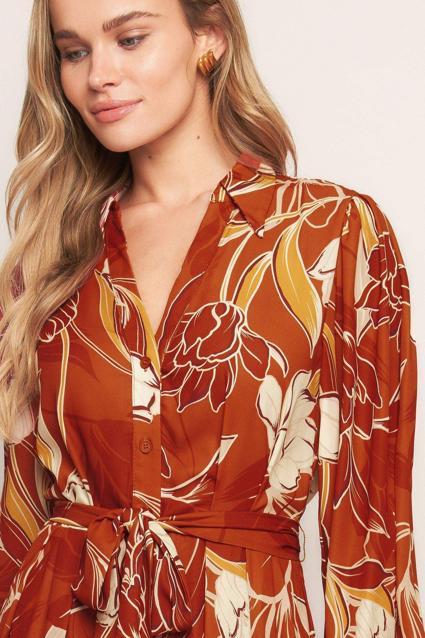 BLOOMING RADIANCE WOVEN MIDI DRESS - Flying Tomato - Flyclothing LLC