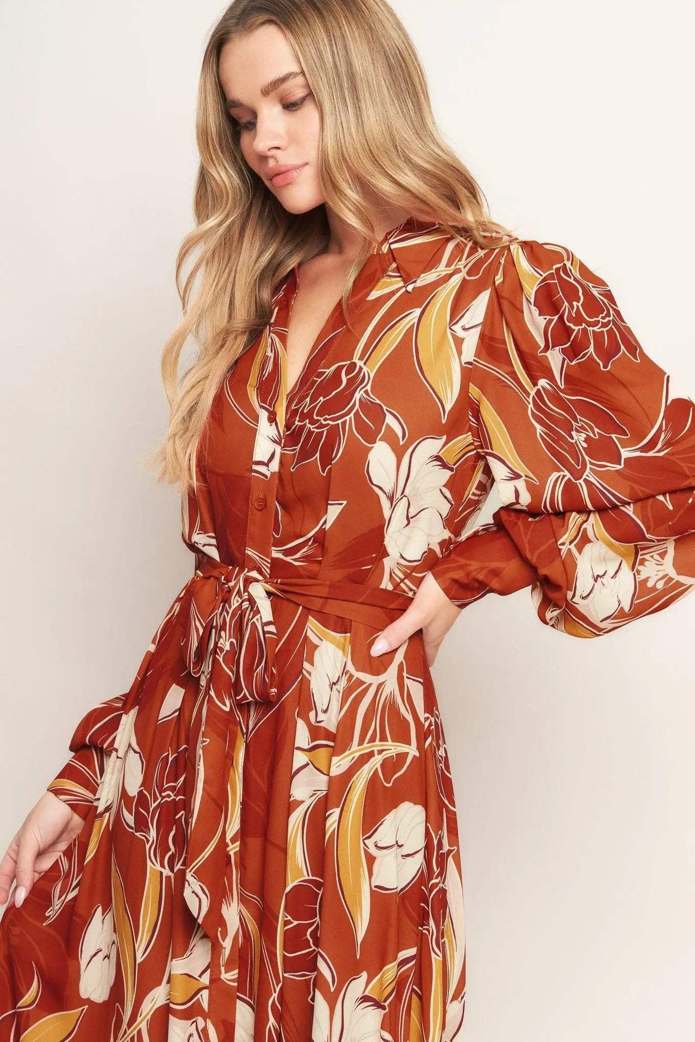 BLOOMING RADIANCE WOVEN MIDI DRESS - Flying Tomato - Flyclothing LLC