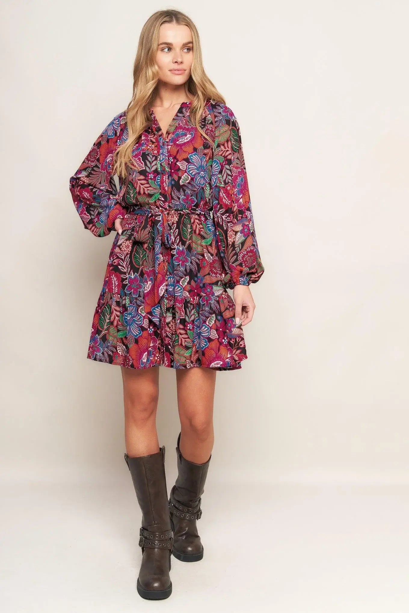 FLORAL BLISS WOVEN MINI DRESS - Flying Tomato - Flyclothing LLC