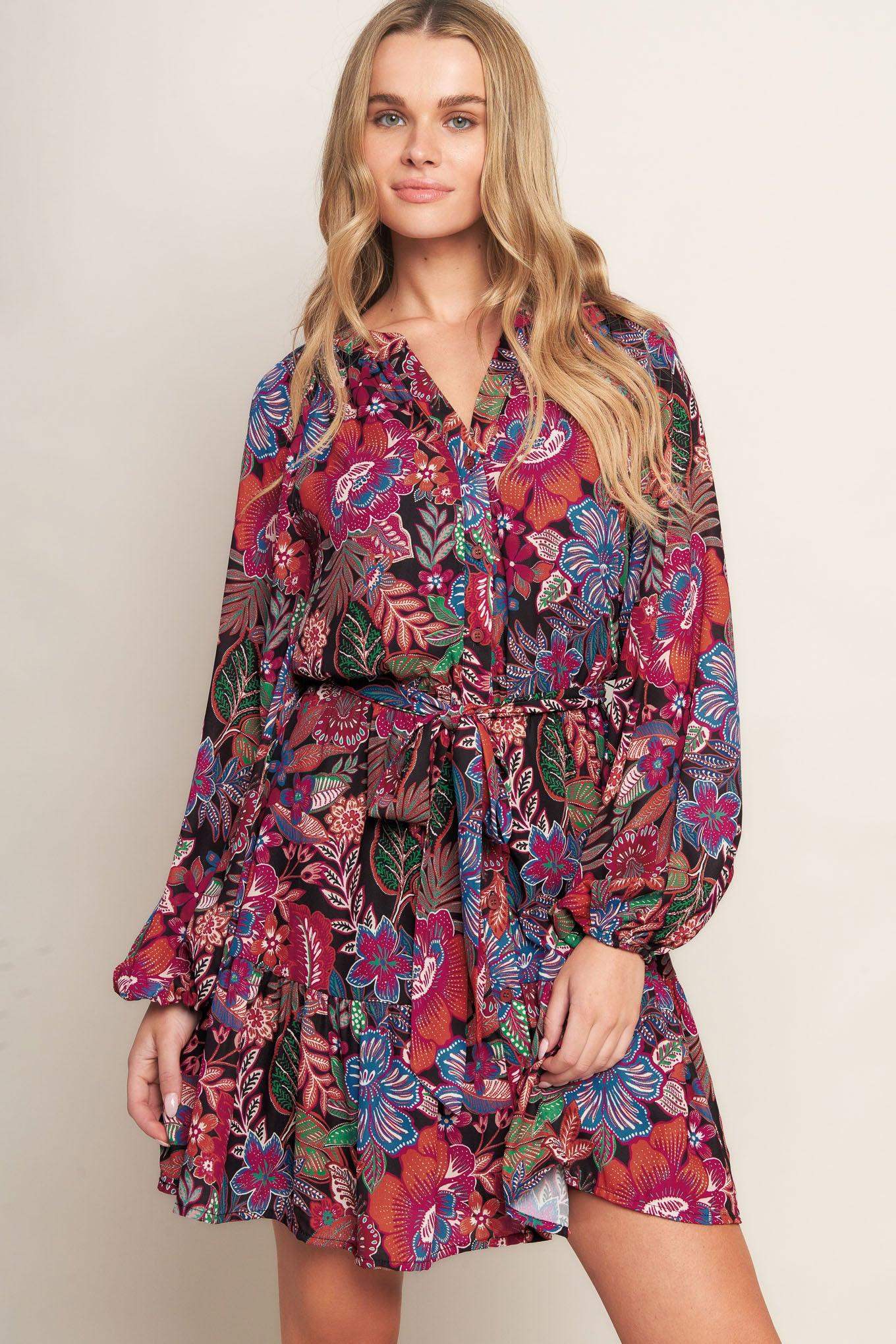 FLORAL BLISS WOVEN MINI DRESS - Flying Tomato - Flyclothing LLC