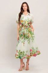 FRESH BLOSSOM IVORY WOVEN MIDI DRESS - Flying Tomato - Flyclothing LLC