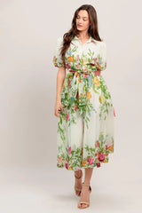 FRESH BLOSSOM IVORY WOVEN MIDI DRESS - Flying Tomato - Flyclothing LLC
