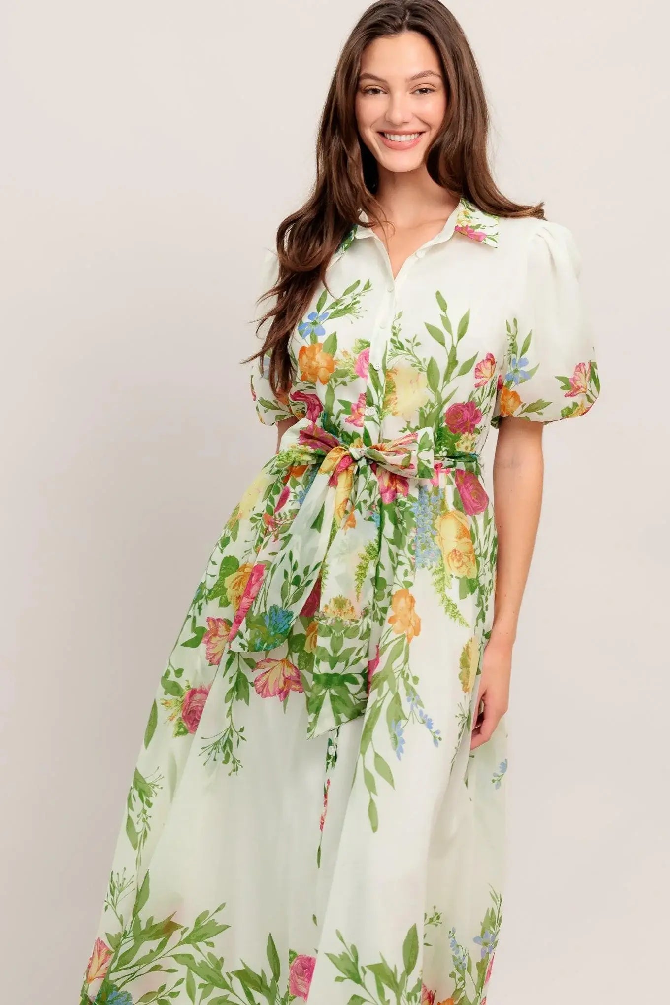 FRESH BLOSSOM IVORY WOVEN MIDI DRESS - Flying Tomato - Flyclothing LLC