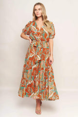 CAN'T LIVE WITHOUT RUST WOVEN MIDI DRESS - Flying Tomato - Flyclothing LLC