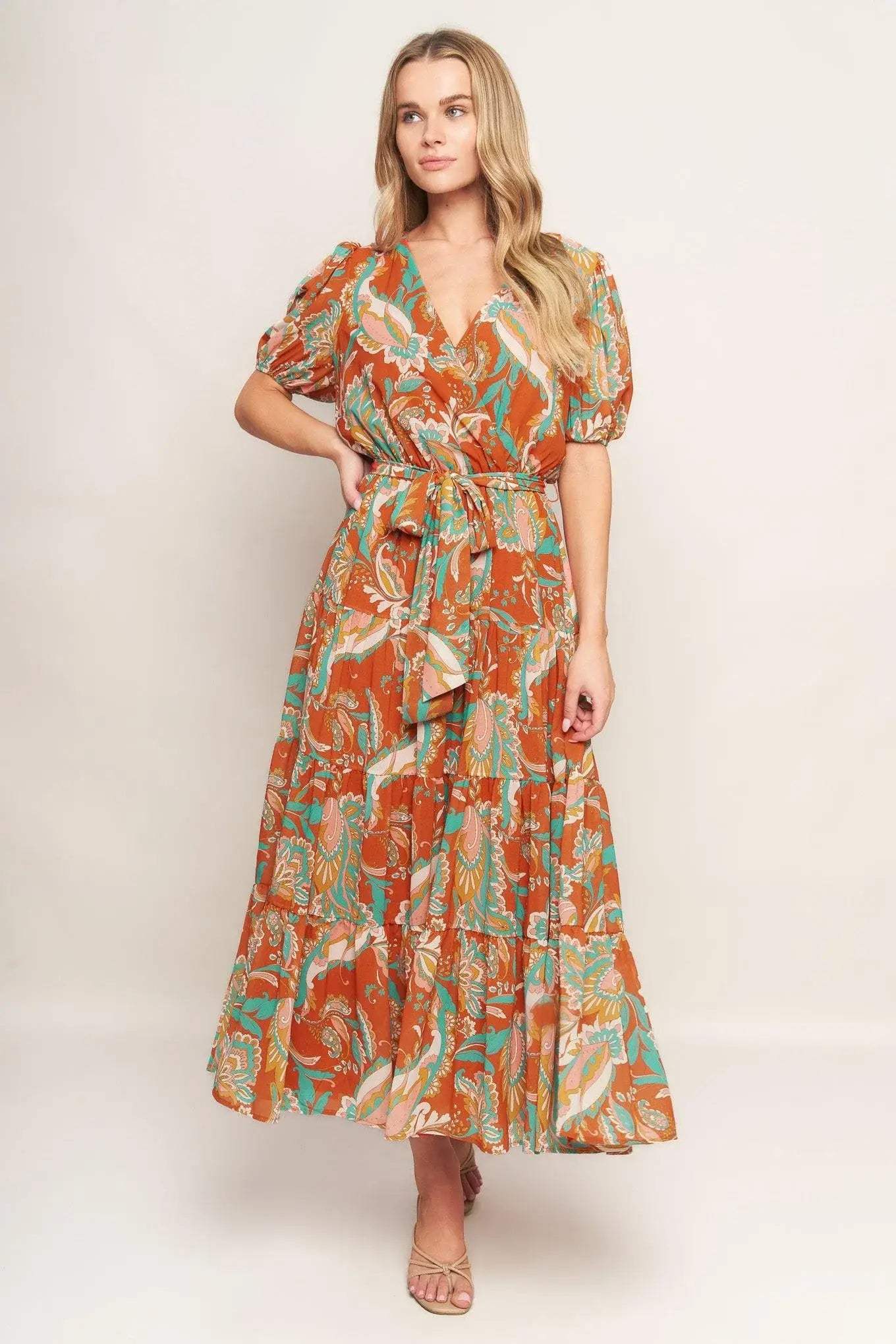 CAN'T LIVE WITHOUT RUST WOVEN MIDI DRESS - Flying Tomato - Flyclothing LLC