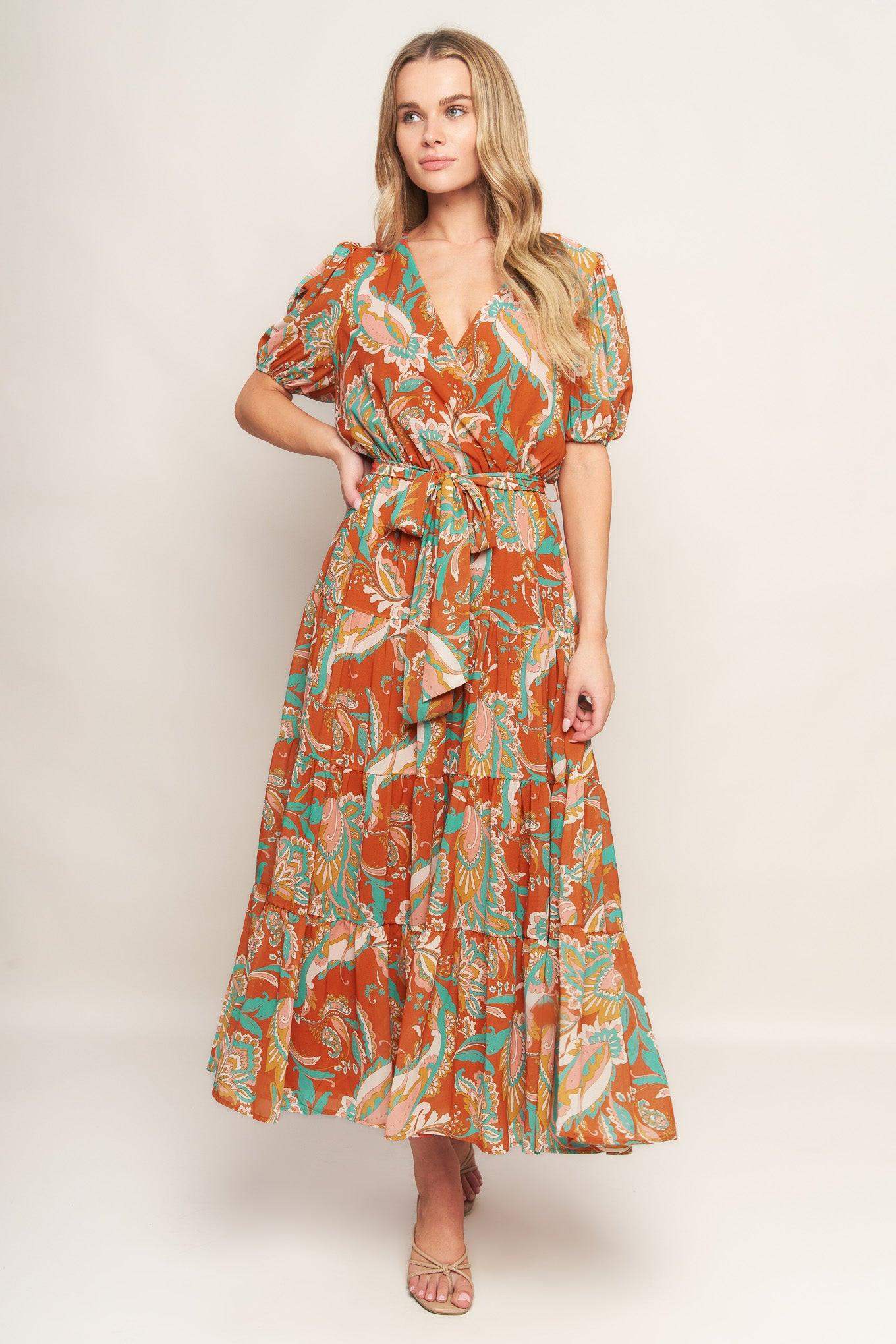 CAN'T LIVE WITHOUT RUST WOVEN MIDI DRESS - Flying Tomato - Flyclothing LLC