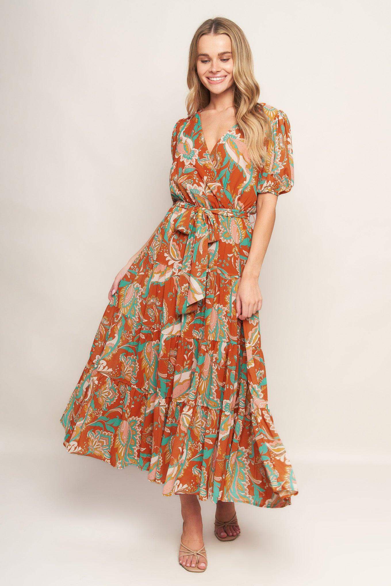 CAN'T LIVE WITHOUT RUST WOVEN MIDI DRESS - Flying Tomato - Flyclothing LLC