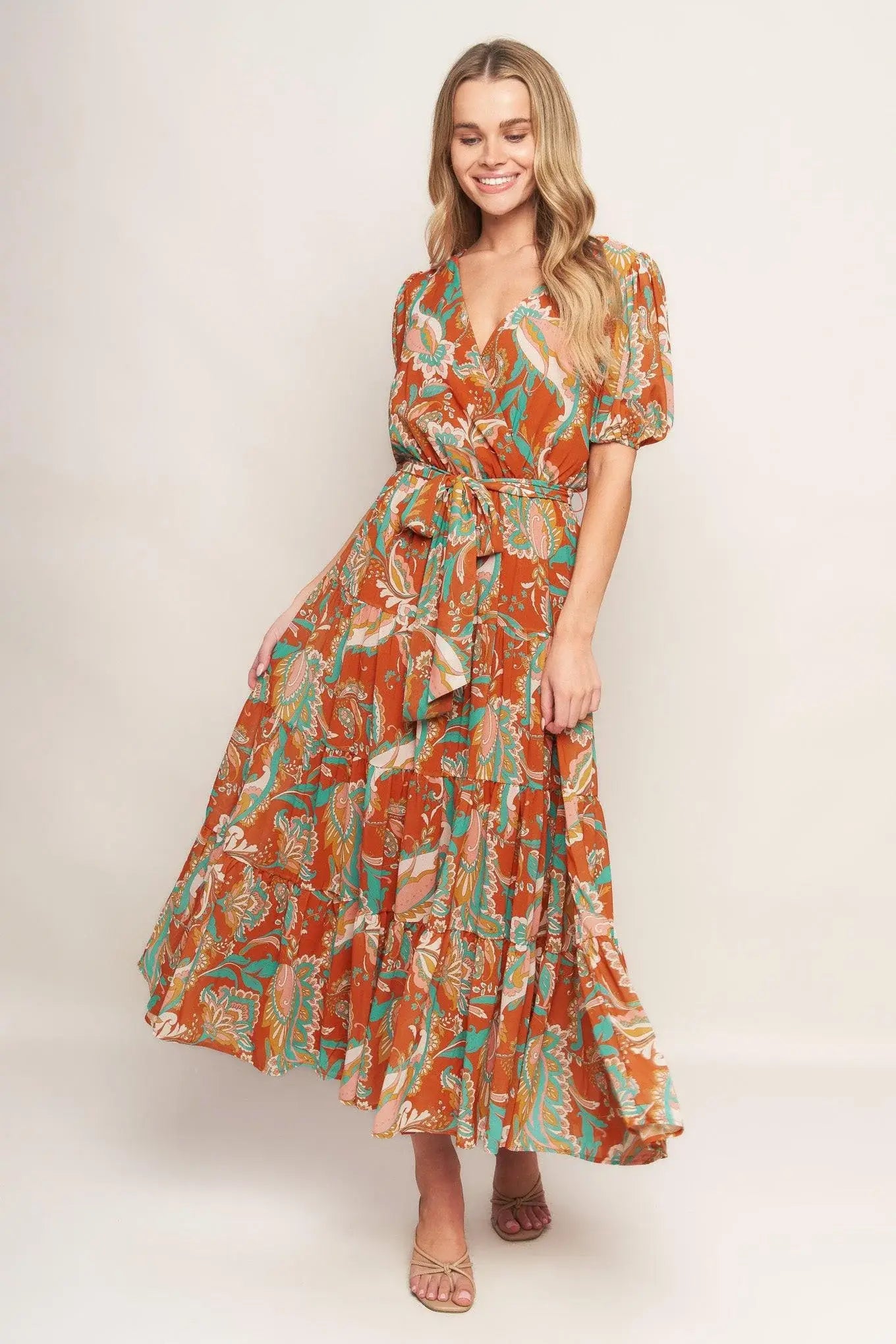 CAN'T LIVE WITHOUT RUST WOVEN MIDI DRESS - Flying Tomato - Flyclothing LLC
