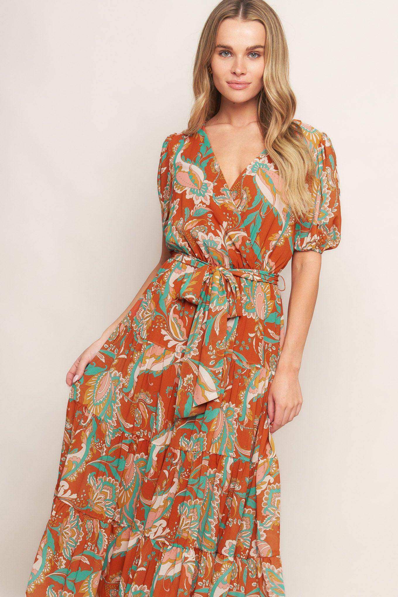 CAN'T LIVE WITHOUT RUST WOVEN MIDI DRESS - Flying Tomato - Flyclothing LLC