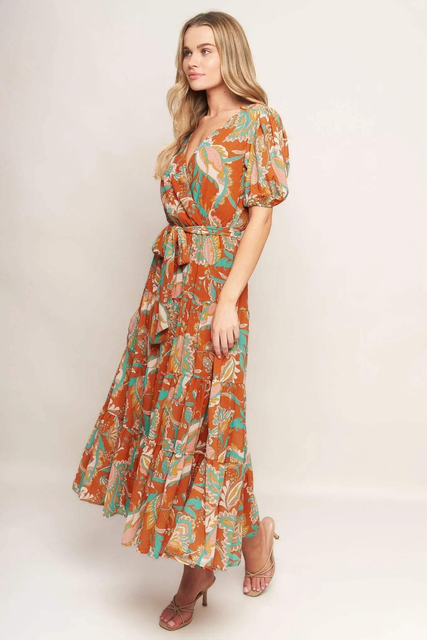 CAN'T LIVE WITHOUT RUST WOVEN MIDI DRESS - Flying Tomato - Flyclothing LLC