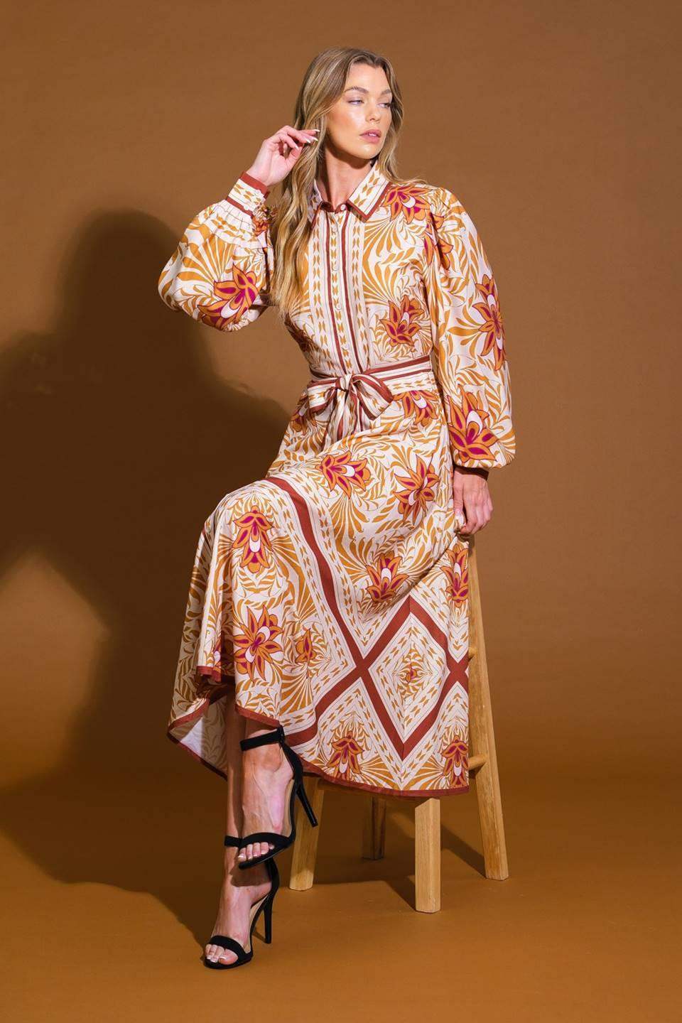 LOVE ESPRESSO WOVEN MIDI DRESS - Flying Tomato - Flyclothing LLC