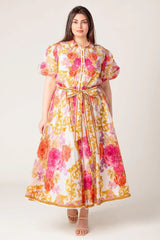 GARDEN TAPESTRY IVORY FLORAL WOVEN MIDI DRESS - Flying Tomato - Flyclothing LLC