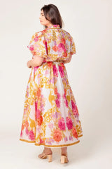 GARDEN TAPESTRY IVORY FLORAL WOVEN MIDI DRESS - Flying Tomato - Flyclothing LLC