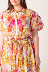 GARDEN TAPESTRY IVORY FLORAL WOVEN MIDI DRESS - Flying Tomato - Flyclothing LLC